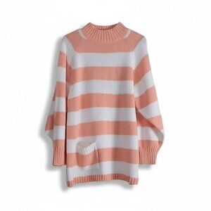 Vintage Favorites Striped Sweater Peach White Knit Pullover Made in Hong Kong